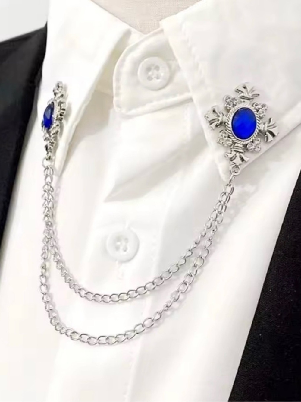 Silver and Blue Floral Brooch Pin